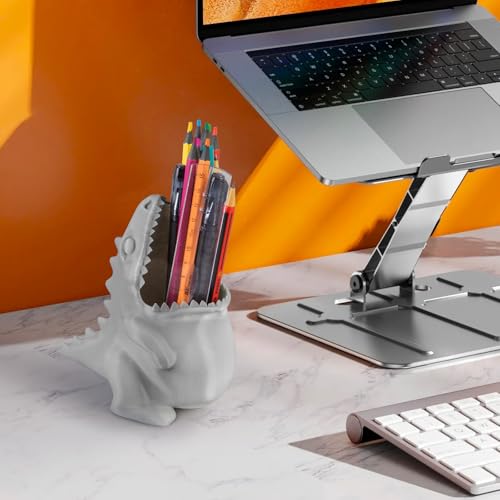Cute Dinosaur Pen Holder, Dinosaur Figurine Pencil Holder for Office Desk Decor, 3D Printed, Grey T-Rex Desktop Organizer, Funny Dinosaur Pen Holder Gifts for Boys - color: Gray, size: Cute Dinosaur