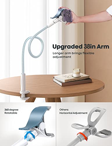 Lamicall Gooseneck Phone Holder Bed - [Nylon Braided] Flexible Arm, Overall Length 38inch, 360 Adjustable Clamp Clip, Overhead Cell Phone Mount Stand for Bed, Blue White - color: blue white
