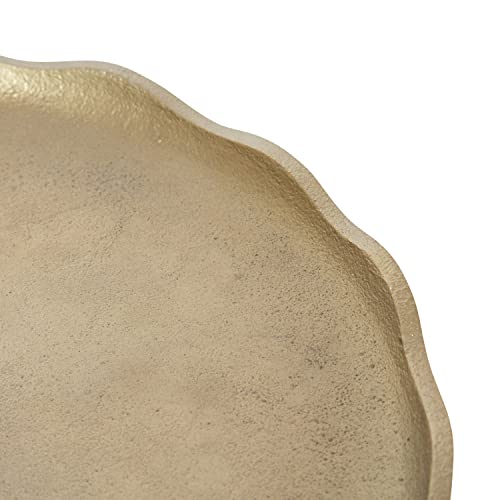 Kate and Laurel Alessia Modern Decorative Scalloped Round Footed Metal Tray; 16 Inch Diameter; Gold; Food-Safe Cast Aluminum Pedestal Transitional Tray with Rough Texture and Deckled Edge - color: Gold