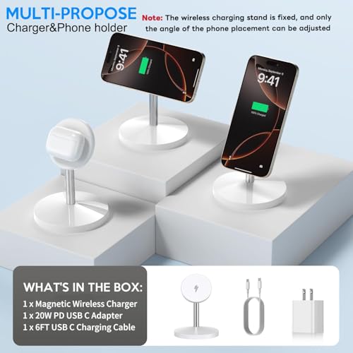 Magnetic Wireless Mag Safe Charger iPhone Stand,Magnet Wireless iPhone Charger Stand 6FT Fast Mag-Safe Charging Station Pad for Apple iPhone 16 Pro Max/16/16 Plus/15 Pro Max/14/13/12,AirPods Pro 2/3/4 - color: White, size: 1 Pack (6FT C-C)