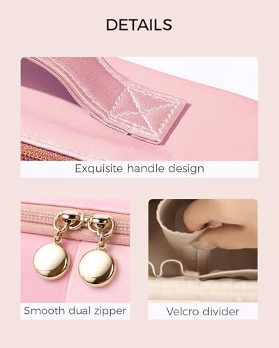 Large Standing Makeup Bag, Sturdy PU Leather Cosmetic Organizer with Fold-Down Phone Tray, Waterproof Travel Toiletry Case with Wipeable TPU Brush Holder, 9.5 Inch, Pink - color: Pink