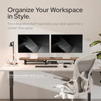 KIVY Dual Monitor Riser with Integrated Metal Shelf - Wooden desk shelf for top of desk - Wood monitor stand for desk 2 monitors / tv - Dual monitor stand riser for desk - Large walnut monitor stand