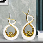Querro Modern Abstract Ceramic Statue - Elegant White & Gold Decor for Home Living Room, Dining Table Centerpiece & Office Shelf | Luxury Aesthetic Sculpture(Extra Large) - size: Extra Large