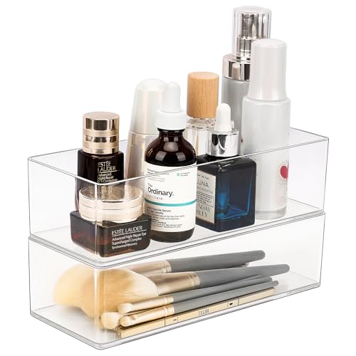 JessLab Acrylic Organizer, 2PK Cube Sections Makeup Organizer for Drawer, Makeup Organizer for Vanity, Countertop, Bathroom, Kitchen and Cabinet Storage(1+1 Compartment) - style: 1+1 Compartment