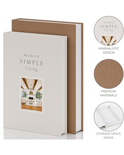 Beautiful Decorative Books - Set of 2 Boxes Enhance Your Coffee Table, Bookshelf or Mantel Shelf Decor - Aesthetic Fake/Faux Books for Modern Home Decoration, Photo Storage and as a Keepsake Box