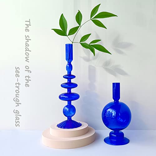 Candle Stick Candle Holder, Glass Candle Holders for Table Centerpiece, Modern Style Klein Blue Candle Holder Mixed 4pcs - color: Klein Blue