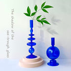 Candle Stick Candle Holder, Glass Candle Holders for Table Centerpiece, Modern Style Klein Blue Candle Holder Mixed 4pcs - color: Klein Blue