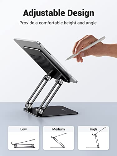 UGREEN Tablet Stand Holder for Desk Dual Rod Support Aluminum Tablet Holder Adjustable Multi-Angle Home Office Accessories Compatible with iPad Pro 13 12 11 10.5 Air Mini 5 4 3 2 Phone E-Reader Black - color: Black