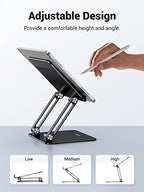 UGREEN Tablet Stand Holder for Desk Dual Rod Support Aluminum Tablet Holder Adjustable Multi-Angle Home Office Accessories Compatible with iPad Pro 13 12 11 10.5 Air Mini 5 4 3 2 Phone E-Reader Black - color: Black