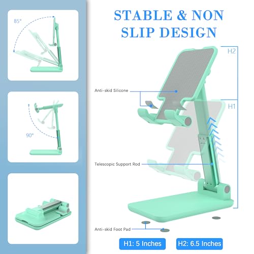 Cell Phone Stand, Adjustable Angle and Height Cell Phone Holder for Desk, Foldable and Portable, Anti-Slip Silicone Pad, Compatible with All Mobile Phones and 4-8 Inch Devices, Green - color: Green