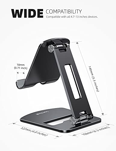 Lamicall Adjustable Tablet Stand Holder - Foldable Phone Dock, 360°Rotating Desktop Tablet Mount Gifts, for 4.7-13" Tablets, iPad Pro 11, 12.9 Air Mini, Tabs, Kindle, iPhone Air 17 Pro Max, Black - color: Black