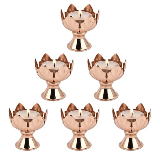 6Pcs Metal Lotus Flower Votive Candle Holders - Elegant Tea Light Candles Holder for Table Centerpieces, Wedding Decor, Home, Christmas & Thanksgiving Party (Gold)