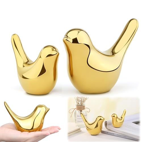 Small Birds Statues Gold Home Desk Wall Decor Modern Style Bird Figurine Sculpture Decorative Ornaments for Shelf, Bedroom, Living Room, Knick Knacks, Office Desktop, Cabinets(Gold Birds 2Pcs) - color: Gold