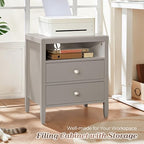 Huuger Grey Nightstand Set of 2, Night Stand with Charger Station, Bedside Table with 2 Drawers, Bed Side Tables for Bedroom, Modern Nightstands, Metal Knobs, Painted Surface - color: Grey