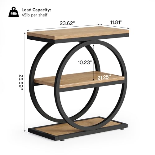 LITTLE TREE 3-Tier End Table, Side Table with Storage Shelves, Small Sofa Side Table for Living Room, Wooden Side End Table with Double Round Metal Legs, Slim Nightstand and Bedside Table, Oak - color: Oak