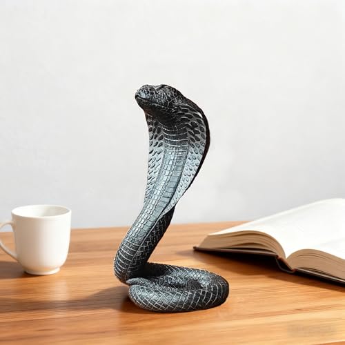 King Cobra Snake Statue Sculpture, Animal Figure Collectible Gifts for Snake Lover Office Home Decor Desk Decoration Garden Yard Figurines Outdoor Decor, Black Color - color: Black