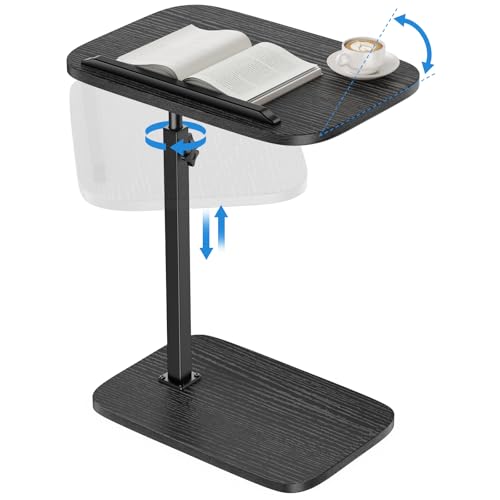 HUANUO Adjustable TV Tray, Height Adjustment TV Trays with 360° Swivel and 90° Tilt, Sturdy & Multi-Functional Sofa Table with Anti-Slip Bar, Space-Saving Side Table for Couch, Bedside, and Dining Use - color: Black
