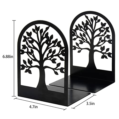 Happyhapi Book Ends, Metal Book Ends to Hold Books, Tree Decorative Bookends for Shelves, Black Book Stopper Bookend for Heavy Books, Book Holder for Shelf Home Office, 6.8 x 4.7 x 3.5(3 Pair/6 Pcs)