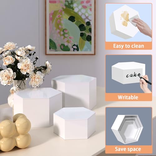 Buffet Risers, Food Display Risers for Party, White Acrylic Risers Display Stand for Buffet Table, Catering Displays for Dessert, Cube Box Nesting Riser with Hollow Bottoms (5"x6"x7"x8"x9"x10" 6PCS Hexagonal White) - color: 5"x6"x7"x8"x9"x10" 6PCS Hexagon