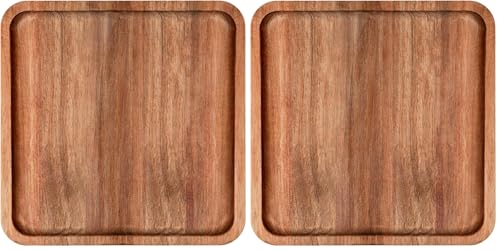 LorisArm 8" Acacia Wood Plate, Square Wooden Trays Serving Platter Dinner Server Tray Dessert Cookie Snack Fruit Serving Board. (Pack of 2) - size: 8" x 8" x 0.6" (Pack of 2)