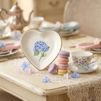 AnyDesign Hydrangea Flower Ring Dish Heart Shaped Ceramic Jewelry Tray Watercolor Blue Floral Trinket Dish for Spring Women Birthday Wedding Engagement Bridal Shower Party Supplies