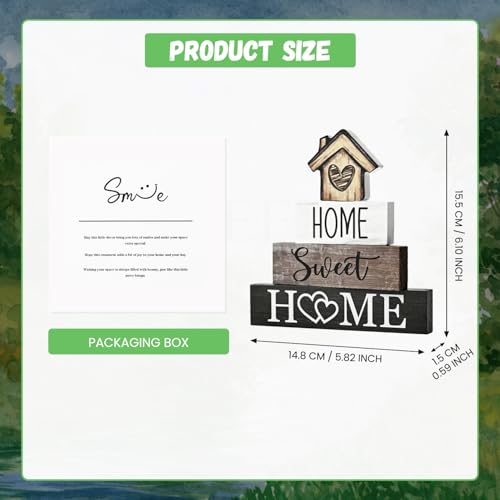 Smile 4 Pcs Farmhouse Wooden Tabletop Decor Home Tiered Tray Decoration, Rustic Retro Neutral Wood House-Shaped Block Sign, Centerpiece Suitable for Home Shelves Fireplace Mantels - style: Sweet House