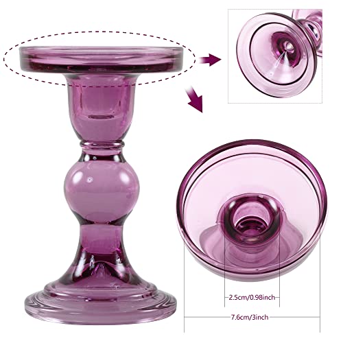 GMWD 3 Pcs Glass Candle Holder Set Clear, Purple Candlesticks Holders Pillar Taper Candles Tealight Stand for Wedding Centerpieces Home Decorations Dining Table - color: Purple
