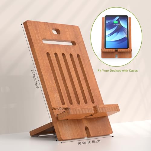 Pezin & Hulin Bamboo Tablet Stand Adjustable, Desktop Cell Phone Stand Holder Dock Compatible with Pad Air/Pro/Mini, E-Reader, Smartphone (Support to 4.7-13" Devices)-Brown - color: Large (Brown)