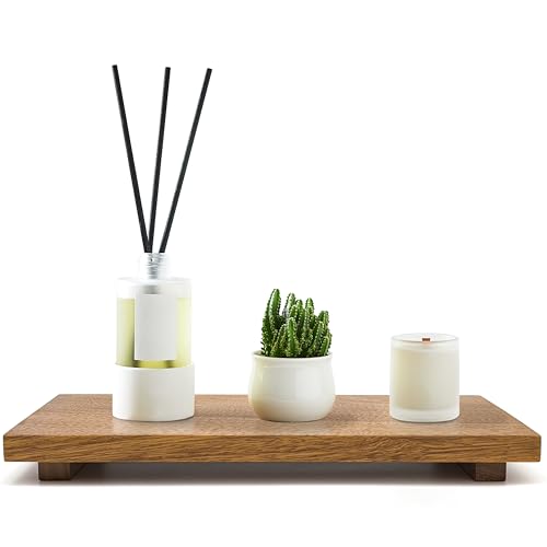 Large 16" Acacia Wood Riser Pedestal Stand – Farmhouse Wood Display Riser for Kitchen and Bathroom Décor - Counter Display, Plant Stand, Jewelry Holder, Vanity Tray, Candle Stand (L:16"x8"x1.57") - size: Large:16"x 8"