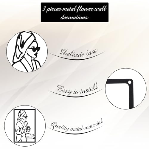 CHENGU 3 Pieces Metal Minimalist Abstract Woman Wall Art Line Drawing Wall Art Decor Single Line Female Home Hanging for Kitchen Bathroom Living Room - style: Bath Style