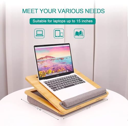 Portable Lap Desk Laptop Desk Tray with Cushion, Laptop Pad Bed Tray, Adjustable Angle Portable,for Home Sofa, Bed, Couch and car. Cushioned Lap Desk Tray Bamboo - size: 12.6" x 16.8" Angle Adjust