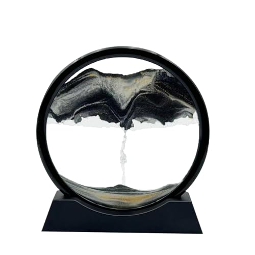 AzureLeap Moving Sand Art Liquid Motion, 3D Deep Sea Sandscape Color Quicksand Decor, Round Glass Moving Sand Art Picture Relaxing Desktop Home Office Work Decor (7 inch-Black) - color: BLACK, size: 7 inch