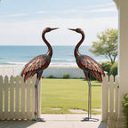chisheen 2PCS Garden Crane Statues Outdoor Sculptures Metal Yard Art Statue for Garden Decoration Large Size Set of 2 - size: L-2PC