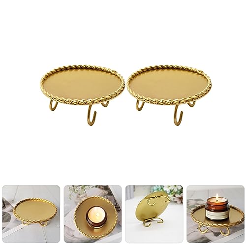 Homoyoyo 2pcs Gold Candle Holders Decorative Candlesticks Iron Pillar Plate Candle Pedestal Candle Stand Table Centerpiece for Led Wax Candles Wedding Dinner Tables - size: 10X3.5CM