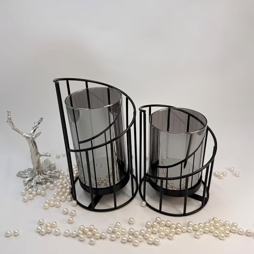 Black Hurricane Candle Holder, Black Candle Holders for Pillar Candles with Clear Glass Sleeve - Elegant Centerpiece for Weddings, Dinners, Party Decor - color: Black-15.5cm