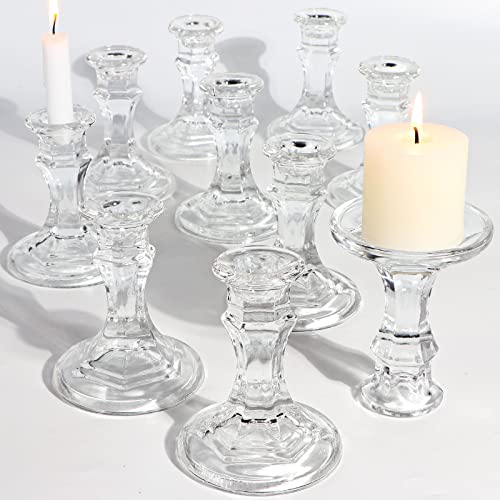 DARJEN Candlestick Holders Set, 4" H Taper Candle Holders Bulk, 12Pcs Clear Glass Candle Holders for Wedding, Festival, Party & Windowsill Decor - color: Hexagonal