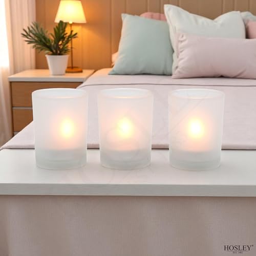 Hosley Set of 24 Frosted White Glass Votive/Tea Light Holder. Ideal for Use with Tea Lights for Weddings, Parties, Aromatherapy, Votive Candle Gardens. Bulk Buy - color: Frost White, size: 24 count