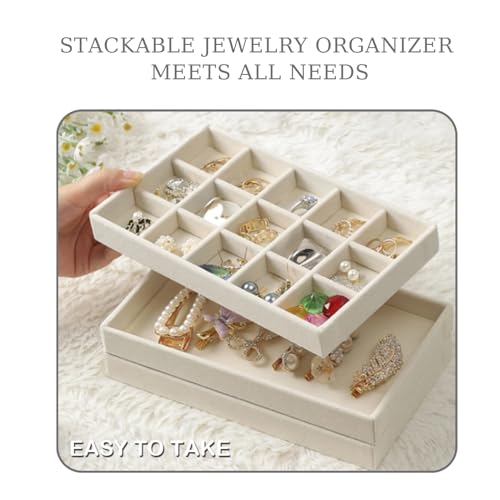 1 Pcs Earring Organizer Stackable Trays,Jewelry Drawer Inserts Container Display Case Storage for Earring Necklace Rings -Beige - color: Beige Set of 1