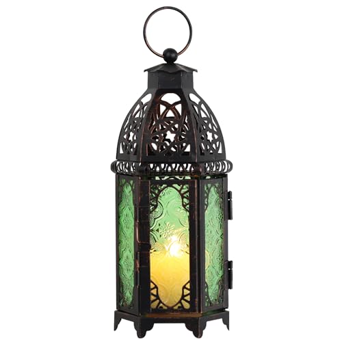 DECORKEY Christmas Decorations for Home, 11’’ Medium Size Vintage Metal Hanging&Tabletop Candle Holder Decor, Halloween Ramadan Decorations for Indoor Outdoor Porch Patio (Green) - color: Green - 11''h, size: Medium