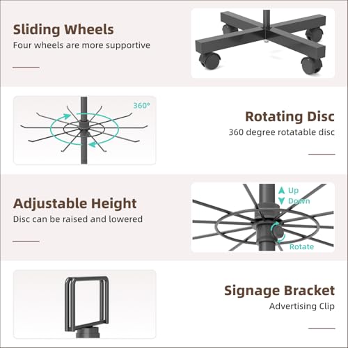 Retail Display Racks 7 Tier Spinning Display Stand, Movable Shop Spinner Rack with Hooks, Retail Display Stand for Jewelry Keyring Hats Socks Toys (Black) - color: Black, style: 7 Tier