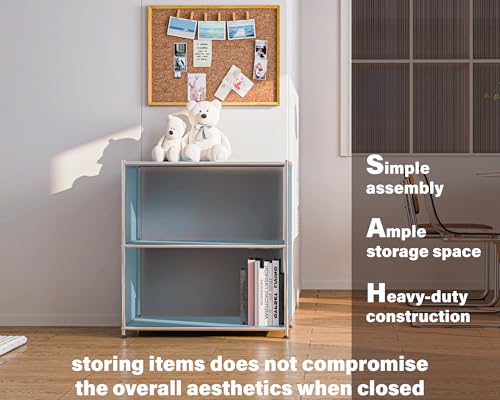 32-Inch 2-Tier Metal Bookcase, Open Shelf Storage Organizer for Living Room, Bedroom, Side Table or Nightstand Use, Modern DIY Assembly, Blue - color: Matt Blue