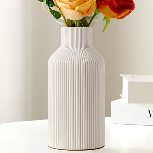 Mfacoy White Ceramic Flower Vase, Minimalist Decor, Modern Home Decorative Vase, Small Pampas Grass Vases For Kitchen, Bedroom, Office, Living Room, Bathroom, Shelf Centerpiece Table Decorations(8 in) - color: White