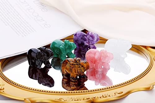 QINJIEJIE 5PCS Elephant Decor Amethyst Statue Crystals Rose Quartz Green Aventurine Opal Tiger Eye Cute Desk Stones Decoration Room Office Decor Statue Pocket Spiritual Gem Gifts for Women 1.5" - color: Amethyst+rose Quartz+green Aventurine+opal+tiger Eye