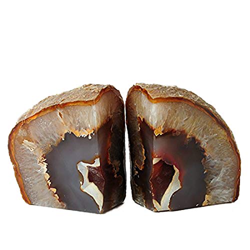 JIC Gem Natural Decorative Agate Book Ends Geode Bookends Stone Bookends for Shelves Book Ends to Hold Books Heavy Duty with Rubber Bumpers for Décor Small Size(1 Pair, 2-3 LBS) - color: Natural, size: 2-3LBS.