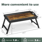 Tray Table for Bed, Bamboo Breakfast Serving Tray with Folding Legs and Handles, Laptop and Snack Bed Table with Cross Bar & Media Slot, Dark Brown with Black Legs, for Bedroom, Sofa, Kitchen - style: 1 pack（Dark brown with black legs）