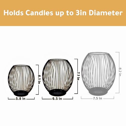 OLEEK Outdoor Candle Holder Decor Set - Black Candle Holder - Candles Holders for Table Centerpiece - Hurricane Candles Holder for Pillar Candles Cage Candle Holders Black Wire Decorative - size: Set of (Medium & Small)