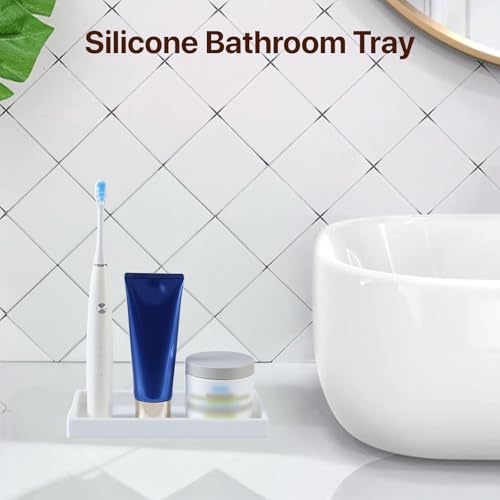 Bathroom Vanity Tray, 8 x 4 inch Silicone Dresser Jewelry Ring Dish Tank Storage Kitchen Sink Countertop Tray Holder for Perfume Soap Towel Bathroom Trays, Mini, White - color: White, size: 7.9" x 3.9" x 0.7"