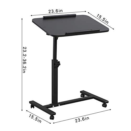 Bed Desk Adjustable Overbed Bedside Table Rolling Laptop Tray Desk Cart Height Portable Mobile Sit Stand Table Tilting Hospital Bed with Wheels - color: Black
