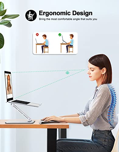 RIWUCT Foldable Laptop Stand, Height Adjustable Ergonomic Computer Stand for Desk, Aluminum Portable Laptop Riser Holder Notebook Mount Compatible with MacBook Pro Air, HP, Dell 10-16" - color: Silver
