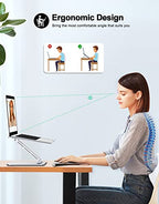 RIWUCT Foldable Laptop Stand, Height Adjustable Ergonomic Computer Stand for Desk, Aluminum Portable Laptop Riser Holder Notebook Mount Compatible with MacBook Pro Air, HP, Dell 10-16" - color: Silver
